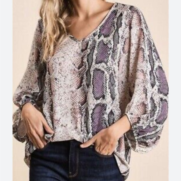 BiBi Tops - Bibi Snake Skin Combo Blouse